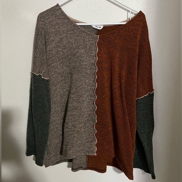 SPLA Ruffle Seam Colorblock Drop Shoulder Lightweight Sweatshirt Womens Size L - Picture 1 of 4